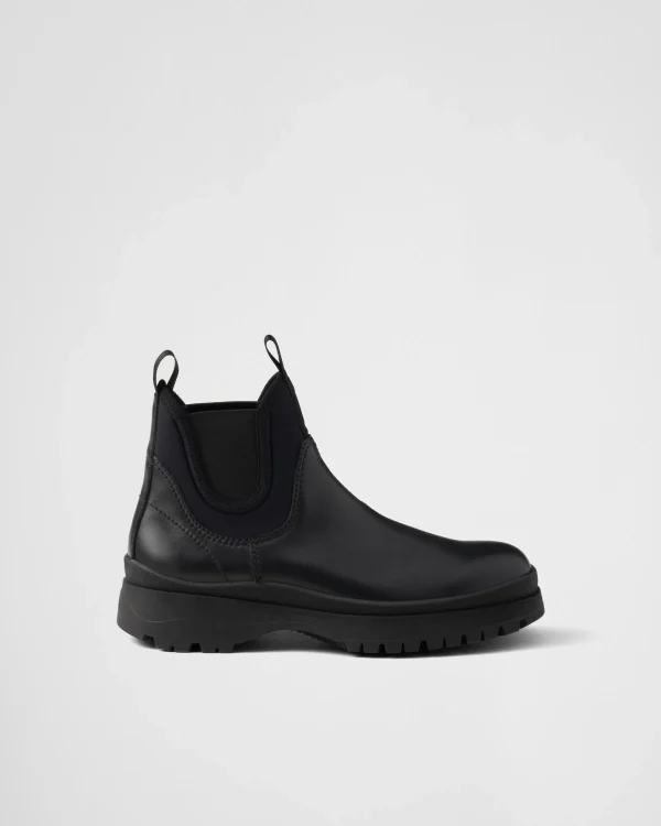 Boots*Prada Leather and stretch fabric Chelsea boots Black