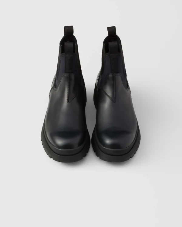 Boots*Prada Leather and stretch fabric Chelsea boots Black