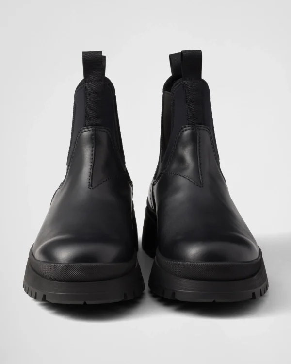 Boots*Prada Leather and stretch fabric Chelsea boots Black