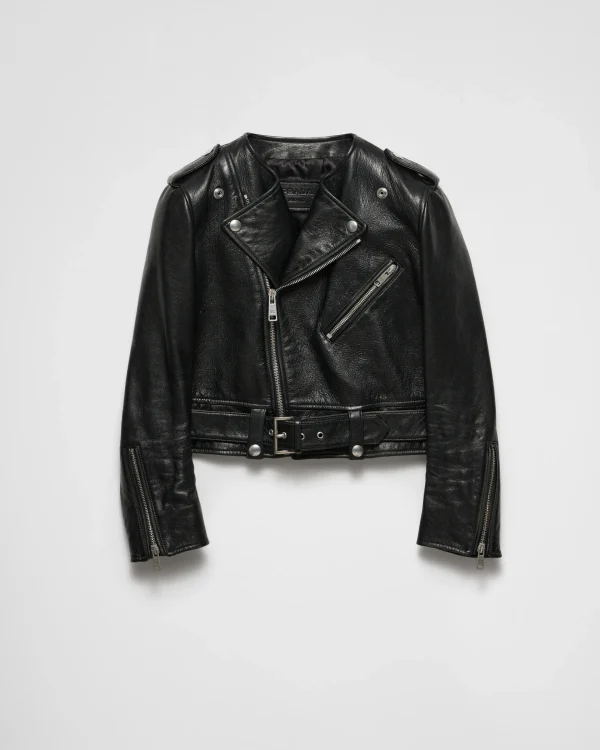 Leather Clothing*Prada Leather biker jacker Black