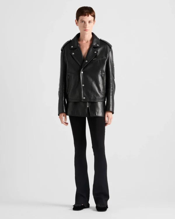 Leather Clothing*Prada Leather biker jacket Black