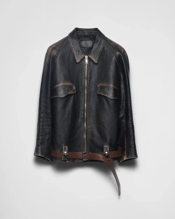 Leather Clothing*Prada Leather blouson jacket Black