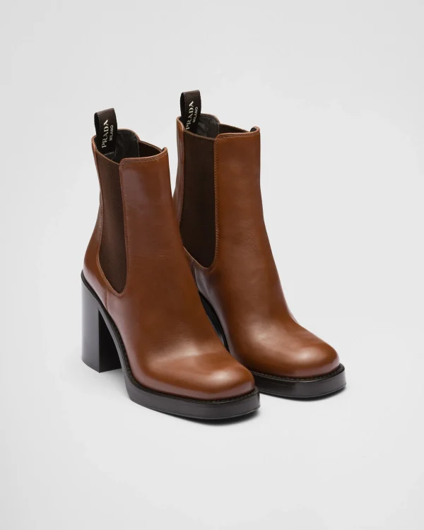 Ankle Boots And Boots*Prada Leather booties Cognac