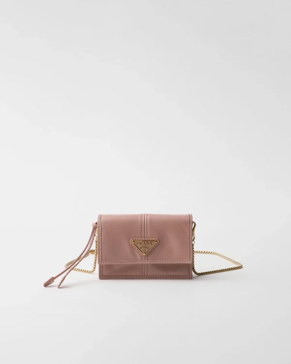 Card Holders | Mini Bags*Prada Leather card holder with shoulder strap Rosyblush