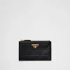 Card Holders*Prada Leather card holder with triangle motif Black