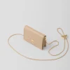 Card Holders*Prada Leather card holder with shoulder strap Sandbeige