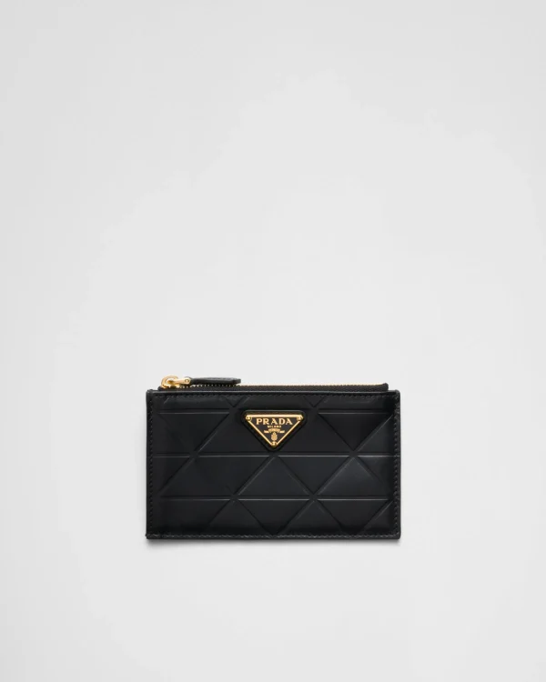 Card Holders*Prada Leather card holder with triangle motif Black