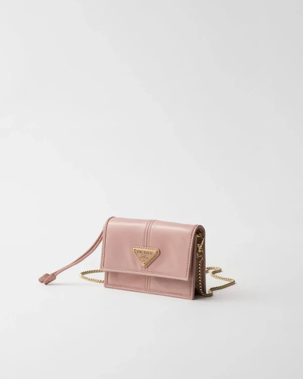 Card Holders | Mini Bags*Prada Leather card holder with shoulder strap Rosyblush