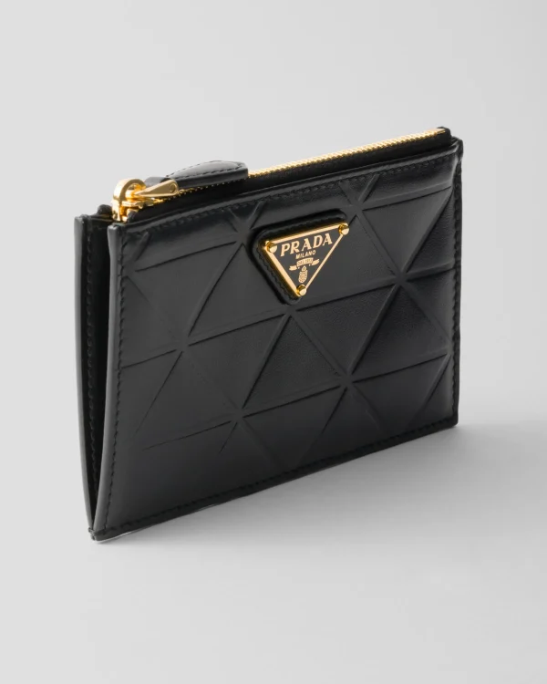 Card Holders*Prada Leather card holder with triangle motif Black