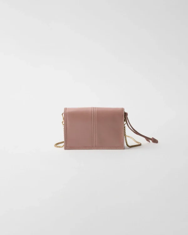 Card Holders | Mini Bags*Prada Leather card holder with shoulder strap Rosyblush