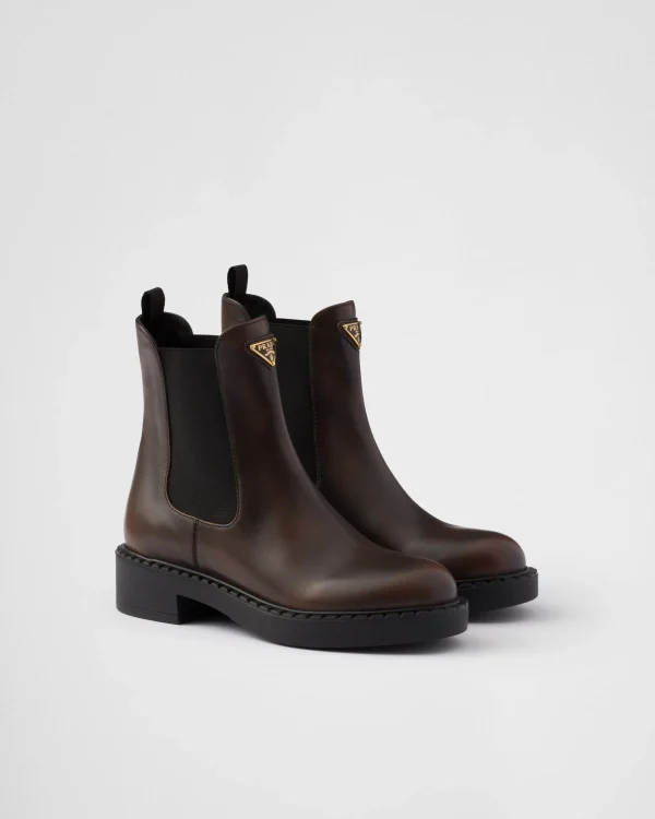 Ankle Boots And Boots*Prada Leather Chelsea boots Darkbrown