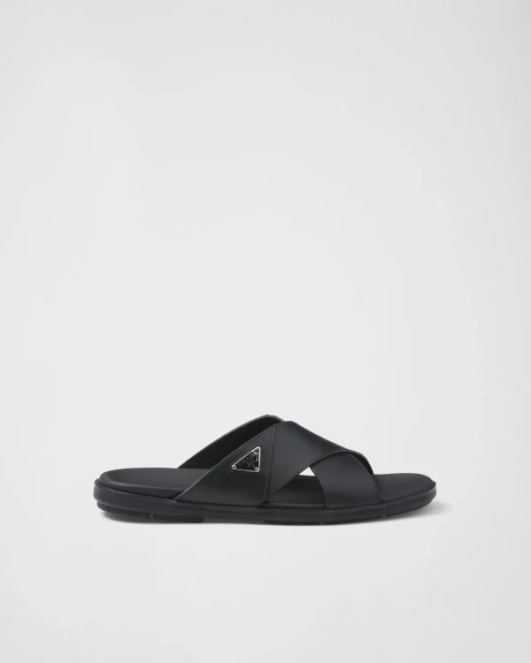 Sandals*Prada Leather crisscross slides Black