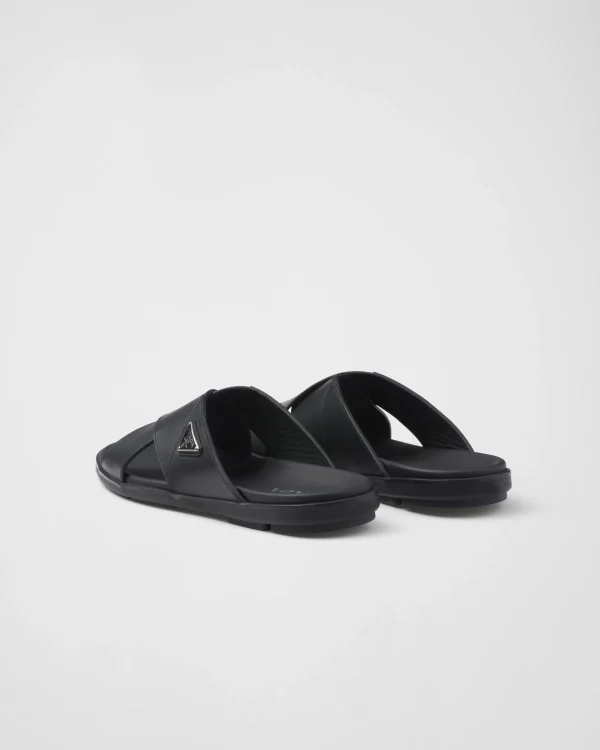 Sandals*Prada Leather crisscross slides Black