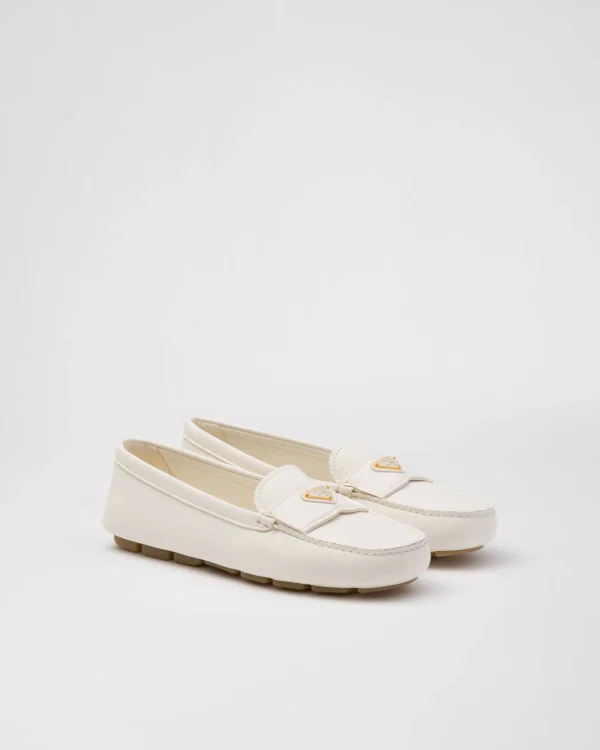 Loafers And Lace-ups*Prada Leather driving shoes Ivory