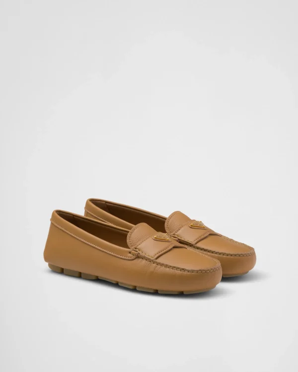 Loafers And Lace-ups*Prada Leather driving shoes Natural