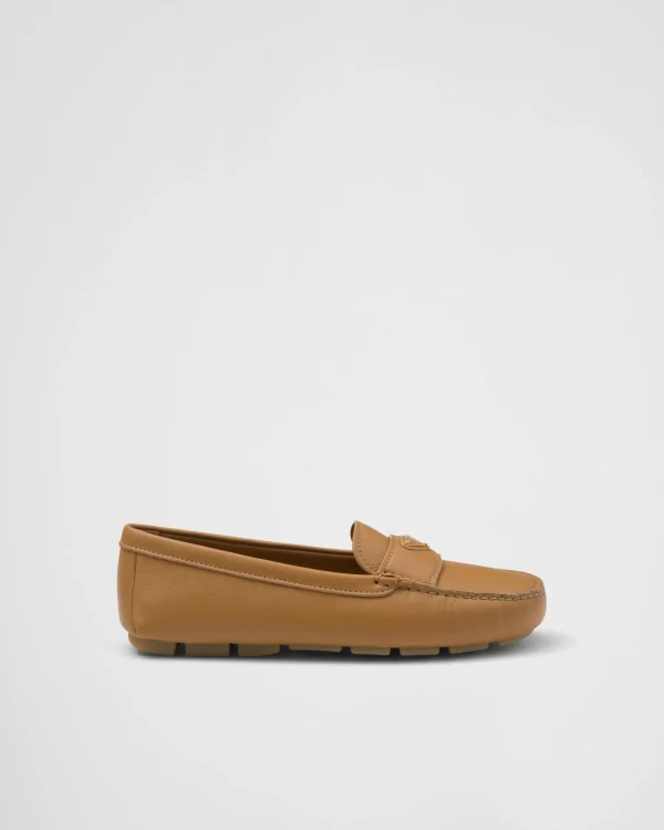 Loafers And Lace-ups*Prada Leather driving shoes Natural