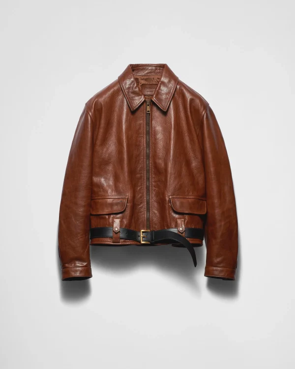 Leather Clothing*Prada Leather jacket with belt Palisander