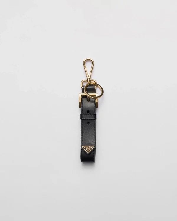 Bag Charms And Keychains*Prada Leather key ring Black