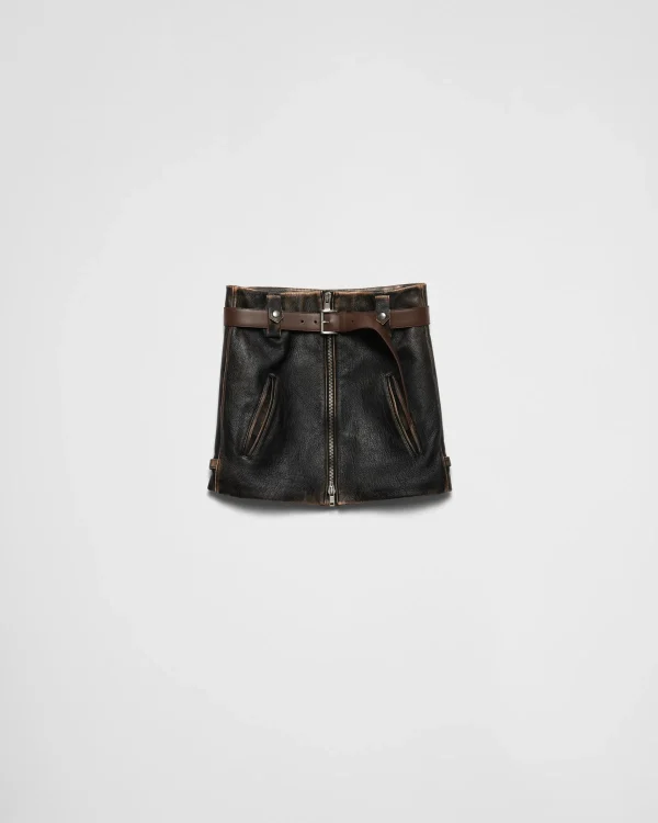 Leather Clothing*Prada Leather miniskirt Black