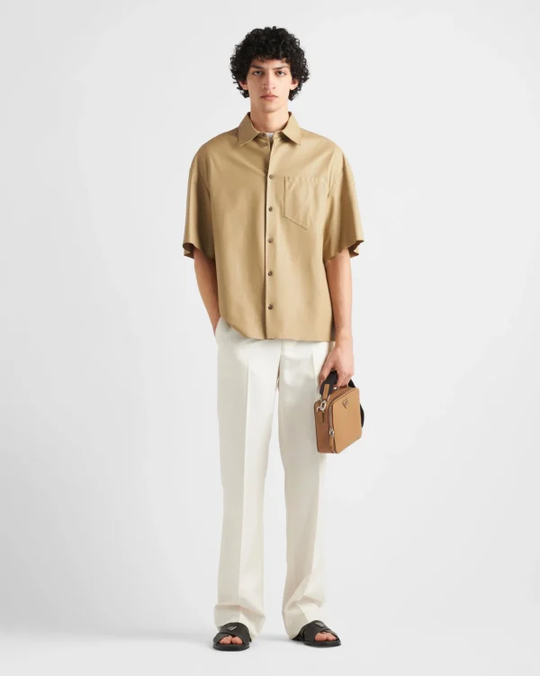 Leather Clothing*Prada Leather shirt Khaki