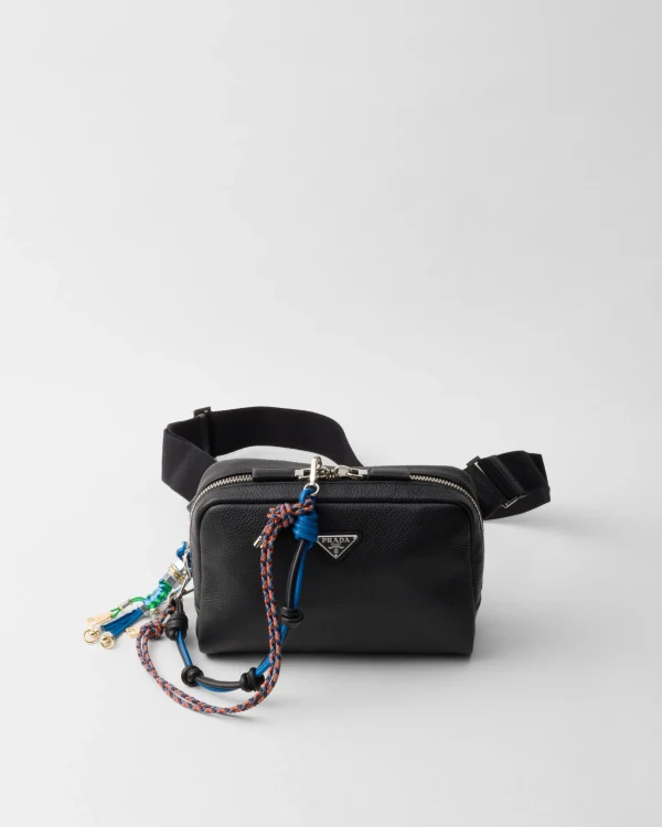 Backpacks And Belt Bags*Prada Leather shoulder bag with charm Black