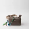 Backpacks And Belt Bags*Prada Leather shoulder bag with charm Bamboogray