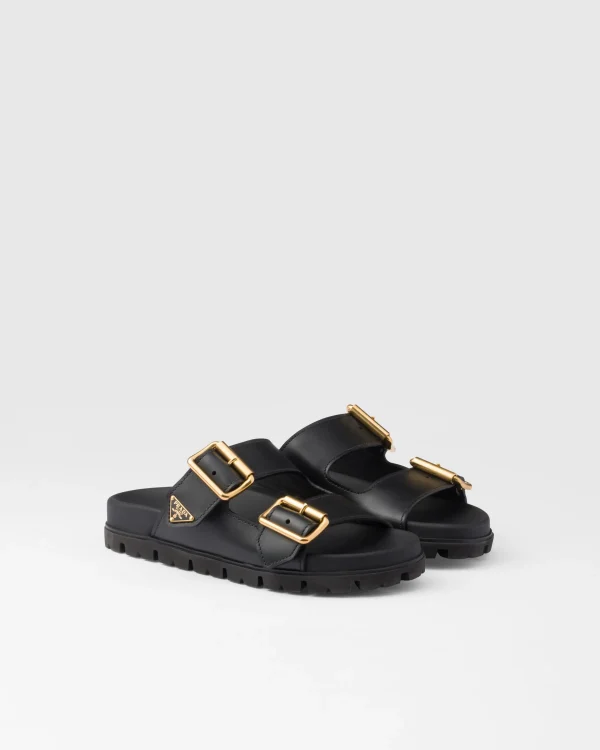 Slippers And Mules*Prada Leather strap slides Black