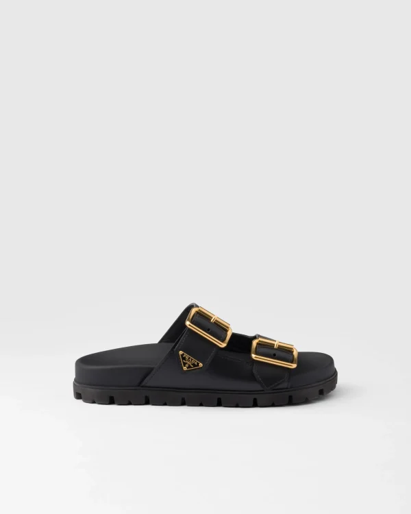 Slippers And Mules*Prada Leather strap slides Black