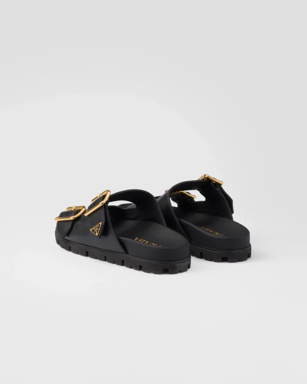 Slippers And Mules*Prada Leather strap slides Black