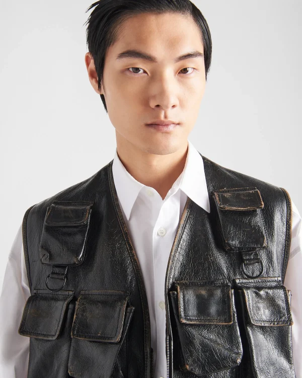 Leather Clothing*Prada Leather vest Black