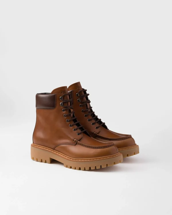 Boots*Prada Leather work boots Cognac