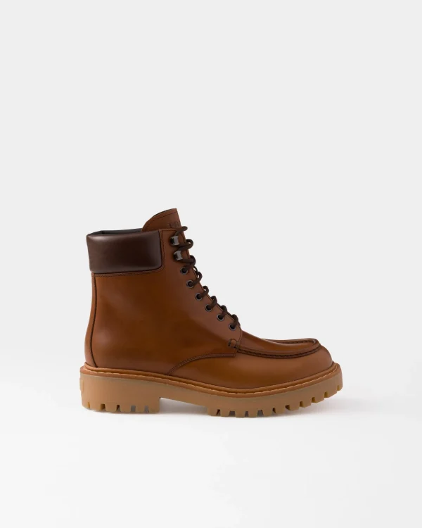 Boots*Prada Leather work boots Cognac