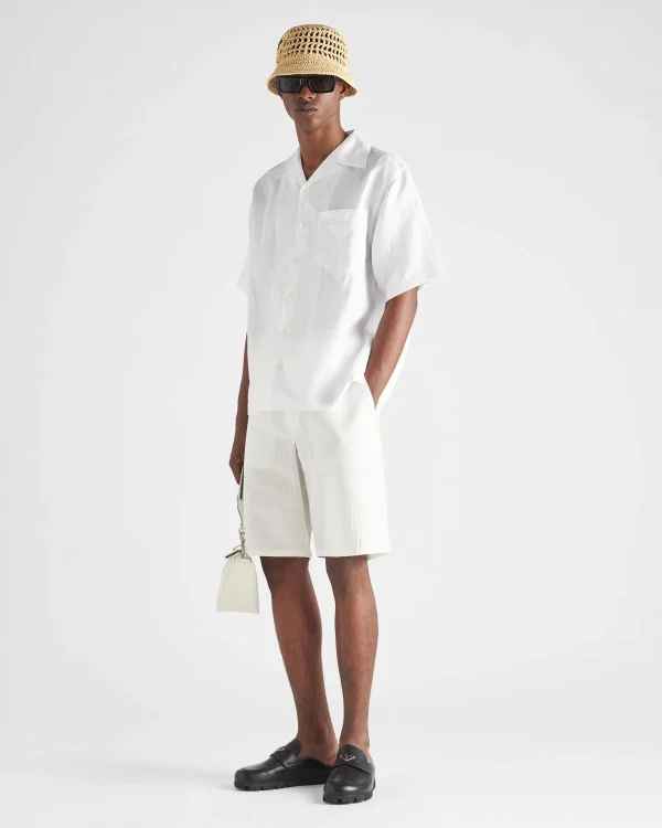 Trousers And Bermudas*Prada Linen-blend Bermuda shorts White