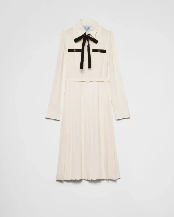 Dresses*Prada Long pleated satin sablé dress Ivory