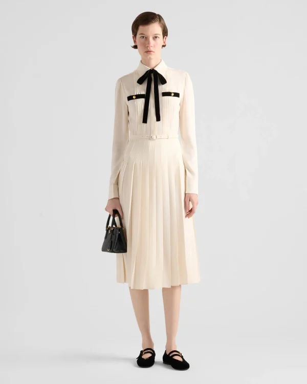 Dresses*Prada Long pleated satin sablé dress Ivory