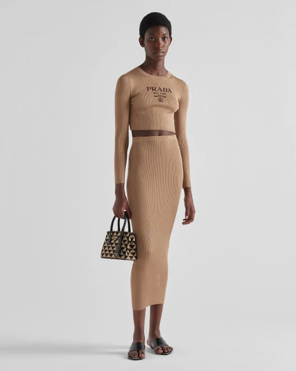 Skirts | Knitwear*Prada Long silk knit skirt Camelbrown