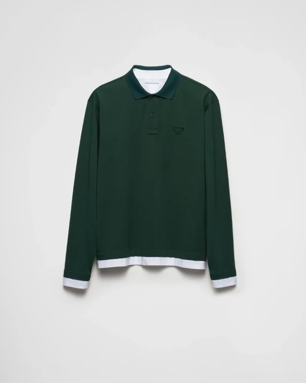 T-shirts And Polo Shirts*Prada Long-sleeved cotton polo shirt Firgreen