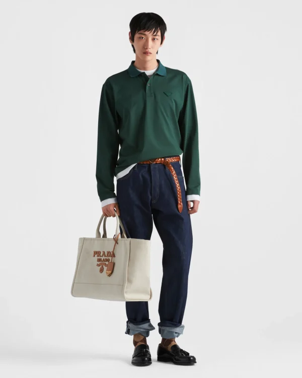 T-shirts And Polo Shirts*Prada Long-sleeved cotton polo shirt Firgreen