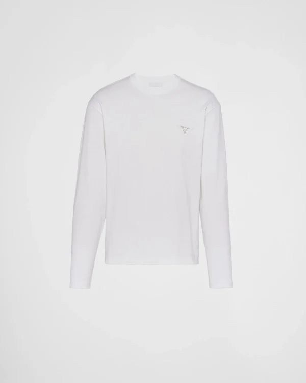 T-shirts And Polo Shirts*Prada Long-sleeved cotton T-shirt White