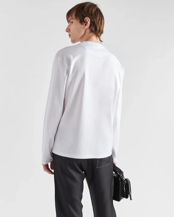 T-shirts And Polo Shirts*Prada Long-sleeved cotton T-shirt White