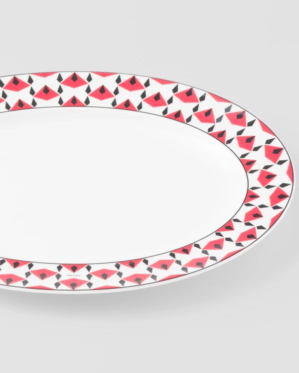 Trays And Table Accessories*Prada Medium porcelain serving plate - Vienna Red Black/red