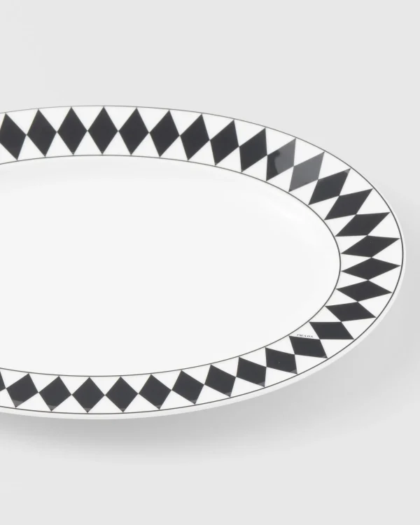 Trays And Table Accessories*Prada Medium porcelain serving plate - Checkerboard White/black