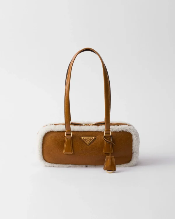 Top Handles | Top Handles*Prada Medium shearling two-handle bag Cognac/natural