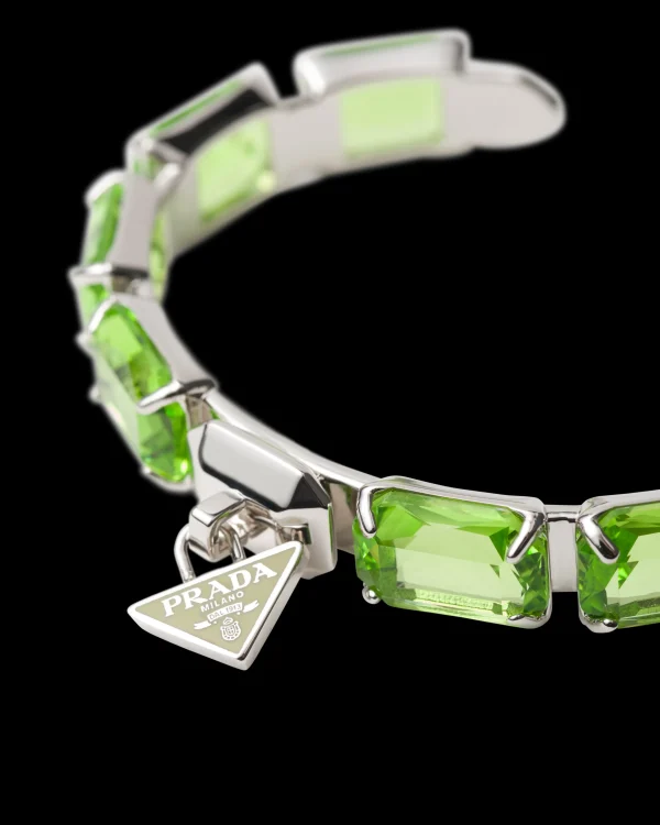 Jewels*Prada Metal bracelet with crystals Ferngreen