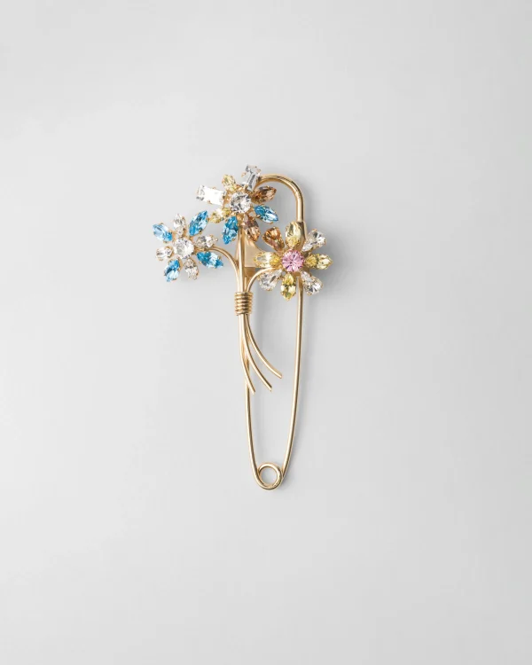 Jewels*Prada Metal brooch with crystals Multicolored