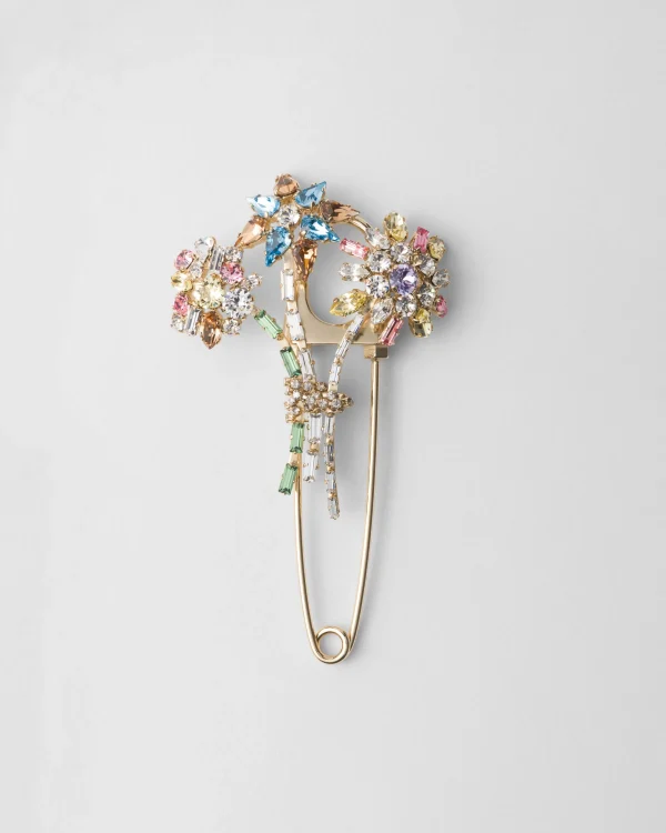 Jewels*Prada Metal brooch with crystals Multicolored