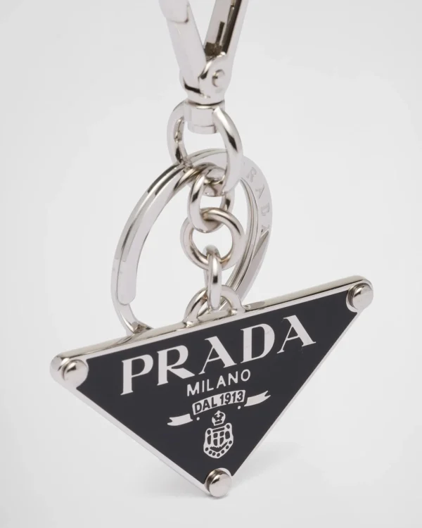 Bag Charms And Keychains*Prada Metal keychain Steel/black