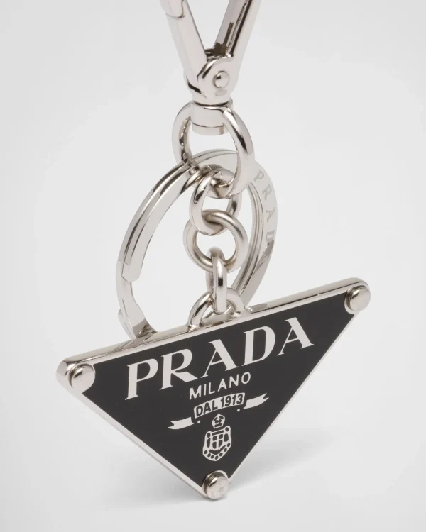 Bag Charms And Keychains*Prada Metal keychain Black