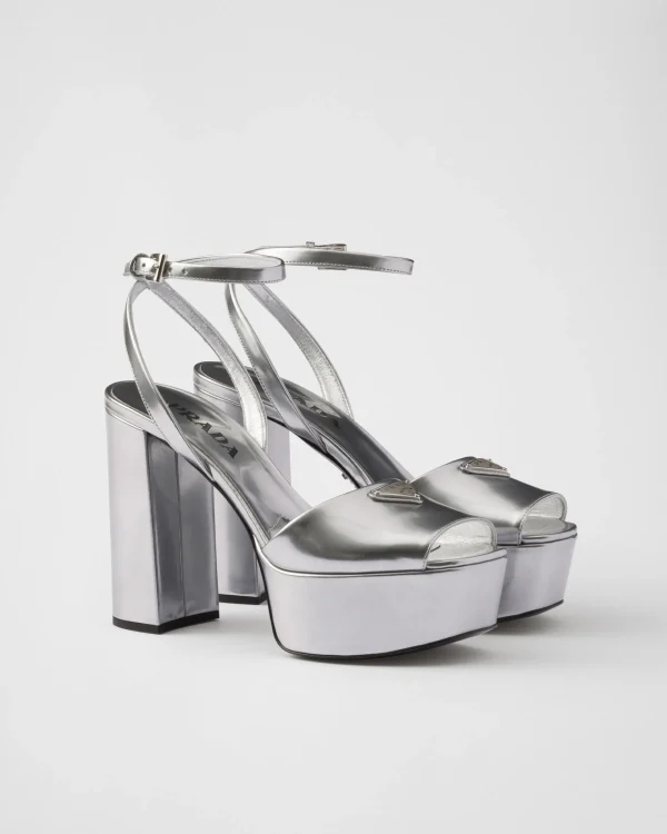 Sandals*Prada Metallic leather platform sandals Silver