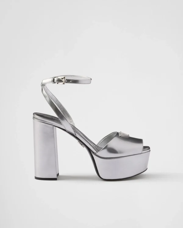 Sandals*Prada Metallic leather platform sandals Silver